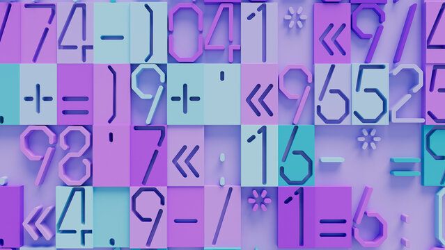 Colorful Abstract Digital Art of Playful Geometric Shapes, Numbers, and Mathematical Symbols in Dynamic Arrangement, Perfect for E-Learning Platforms and Creative Educational Materials