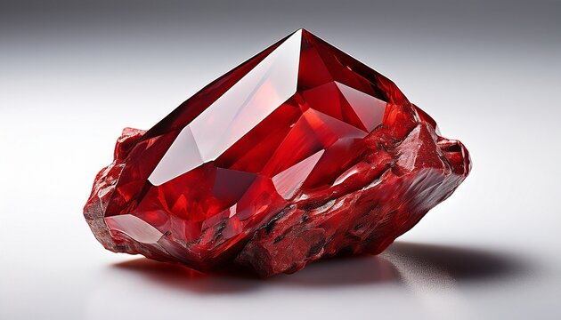 Macro Photograph Of A Jagged Red Carnelian Gemstone On A Clean White Surface