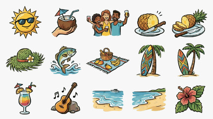 Colorful flat icon set of marine life and ocean creatures. © Syuli