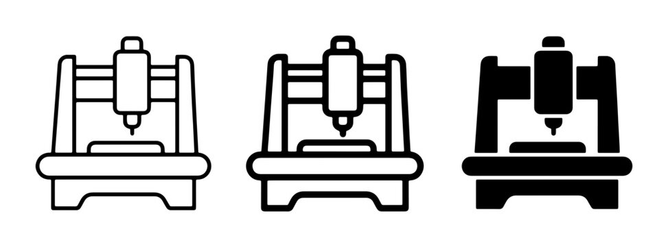 CNC Machine Icons, Engraving Tool Vector Set, Industrial Automation Symbols