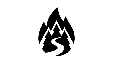 Fototapeta premium Dynamic minimalist logo depicting majestic mountains and a flowing river path, artfully contained within a unique abstract silhouette, representing wilderness exploration and natural beauty