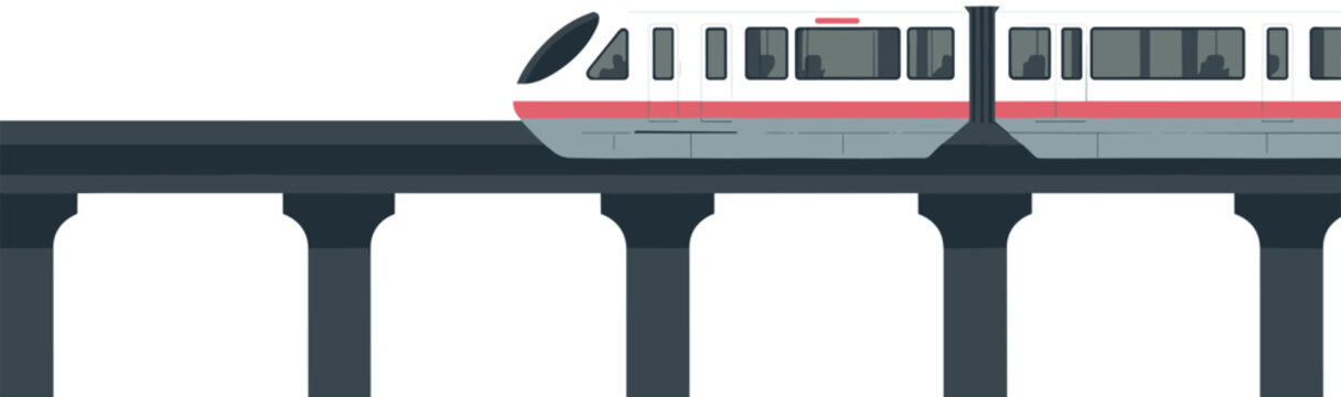 Modern city sky train monorail moving on elevated bridge tracks vector flat illustration isolated on white background for urban transportation design