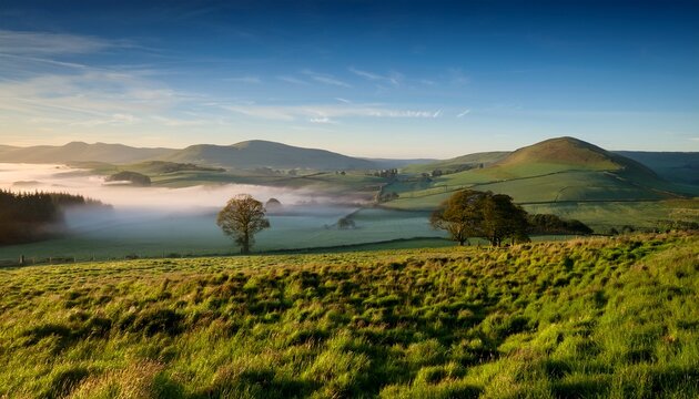 Soft Afternoon Mist Surrounding Eildon Hills Galashiels Scottish Borders