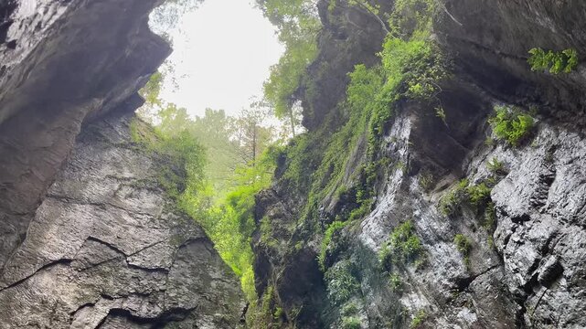 Hidden Mountain Waterfall Flowing Through Rocky Gorge in Malsa, Abbottabad, Pakistan
