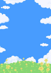 Naklejka premium summer background template in JPEG with vibrant blue sky and grass land for banners, cards, flyers, poster, social media wallpapers, etc.