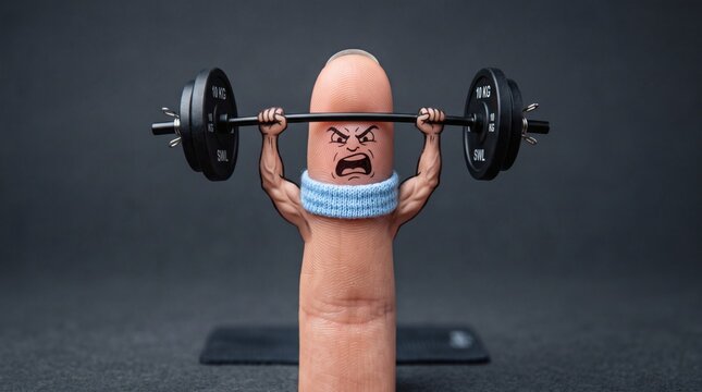 Funny Finger Character Lifting Weights with Mask.