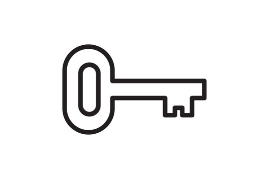 Simple black line key icon on a white background representing access and security concepts