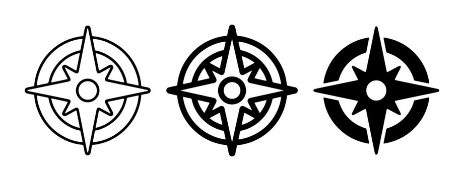 Compass Rose Icons, Navigation Symbols Set, Directional Star Graphics, Travel and Adventure Vector Elements