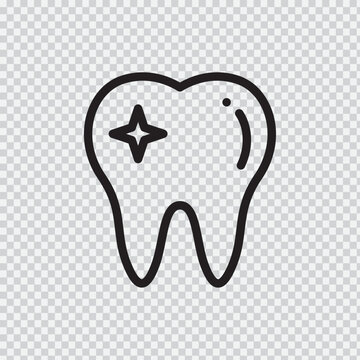 Tooth Icon With Sparkle And Cavity Black Line Art On Transparent Background dental dentition