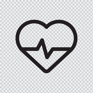 Heartbeat icon with a line style heart shape and transparent background medical symbol cardiac
