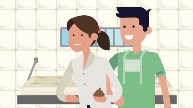 2D Animated Professional Kitchen, Male and Female Chefs Preparing Pastry or Bakery Food item, Restaurant Interior Flat Vector Design