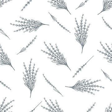 Bouquet of Lavender Floral Seamless Pattern. Decorative Ornament. Black and white Seamless Texture for Textile, Wallpapers, Backgrounds and Wrapping