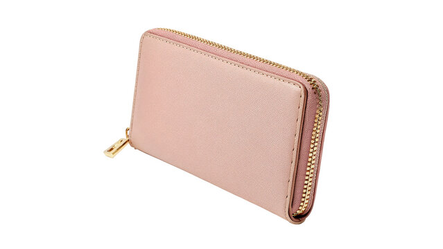 Elegant female pink leather wallet clutch zipper purse accessory isolated on transparent background
