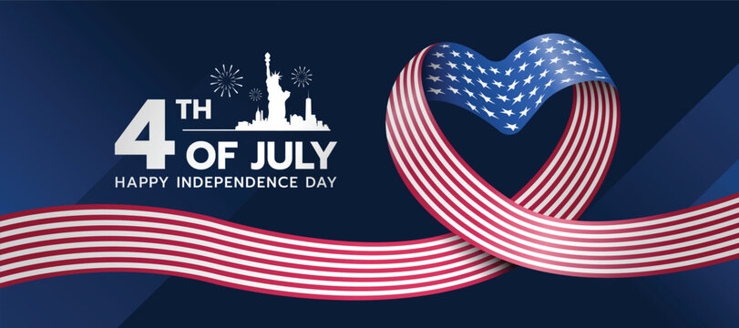 4th of july USA independence day - Text in USA national flag rolling to heart shape on dark blue background vector design