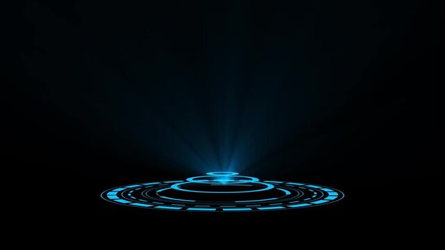 Futuristic blue holographic interface projection with radiating light beams , Futuristic interface projection with radiating light beams, Digital technology and abstract innovation concept.