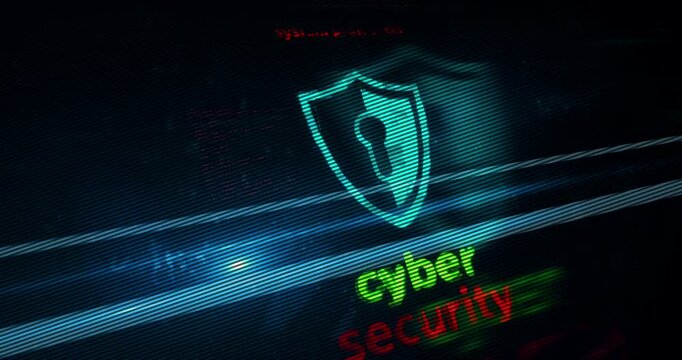 Digital shield glows against glitching code. Cybersecurity pulses with neon blue and red. Abstract tech background suggests digital defense. Ideal for online safety or IT protection visuals