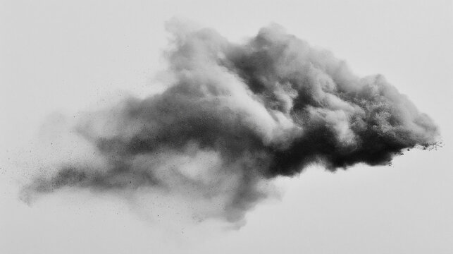 Black and white photograph of a large cloud of smoke or dust. the cloud appears to be in motion, with the smoke billowing up into the sky.