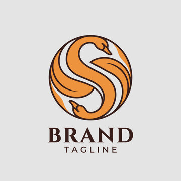 Circular orange twin swan logo forming letter S.