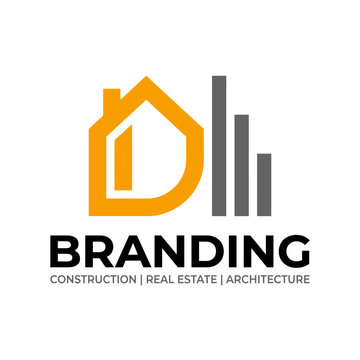Construction and real estate logo with house icon.