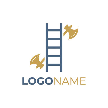 Construction logo featuring ladder and wood axes.