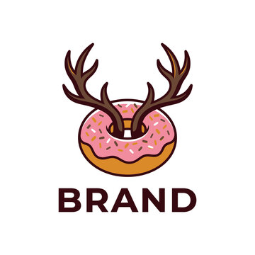 Creative donut logo with deer antlers and pink frosting.