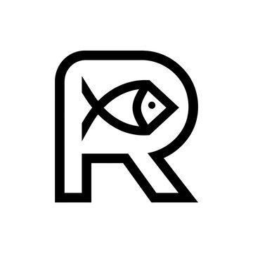 Creative letter R logo incorporating a fish icon.