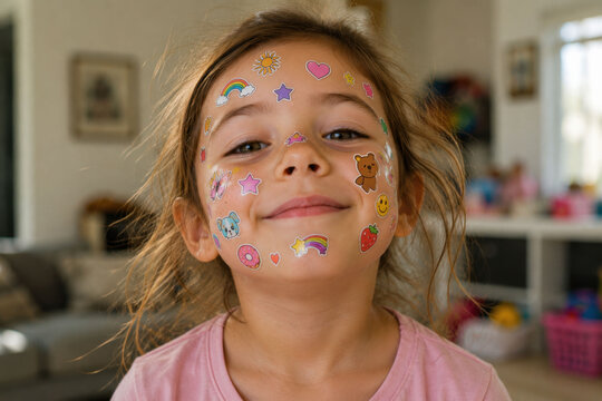 Proud little girl wearing her favorite face stickers