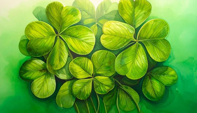 Close up of fresh green clover leaves with background shamrock close-up ecological botanical freshness