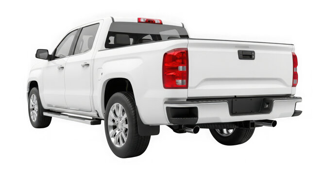 Side view of modern white pickup truck with cargo bed isolated on transparent background