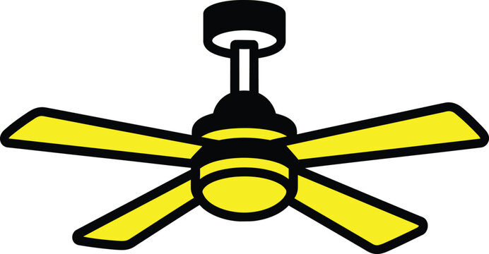 Yellow ceiling fan with black outline Vector