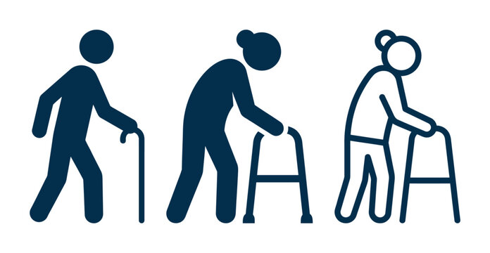 Elderly senior accessibility assistance support old generation mobility outline silhouette