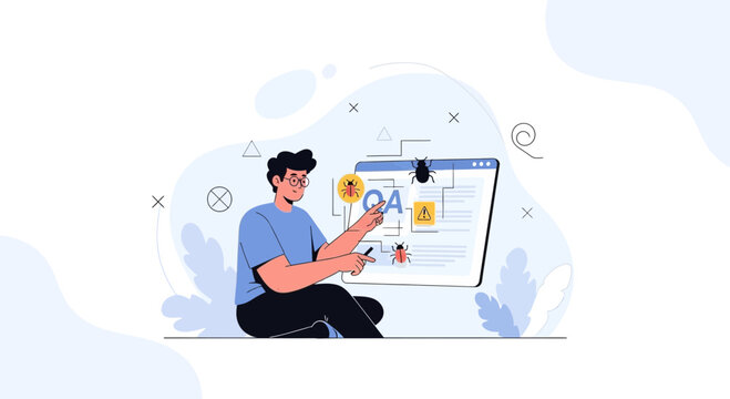 Quality Assurance Tester Finding Bugs in Software Application During Debugging Process