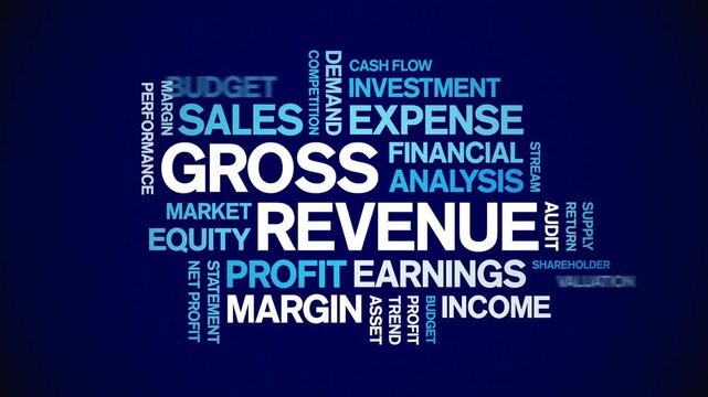 Gross Revenue animated word cloud-text design animation tag kinetic typography seamless loop.