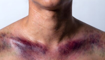 Naklejka premium Detailed skin texture of contusion and bruising on clavicle area.