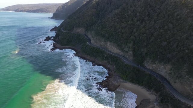 Great Ocean Road Victoria Australia from above revealing breathtaking coastal landscapes mountain ranges scenic highway and ocean views