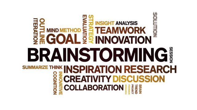 Brainstorming animated word cloud-text design animation tag kinetic typography seamless loop.