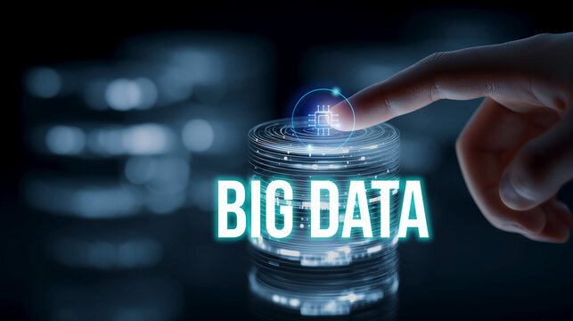 businessman's hand pressing a button symbolizes big data technology.