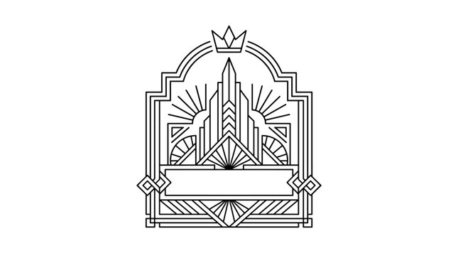 Abstract art deco style frame with crown and geometric lines, perfect for vintage design or elegant branding