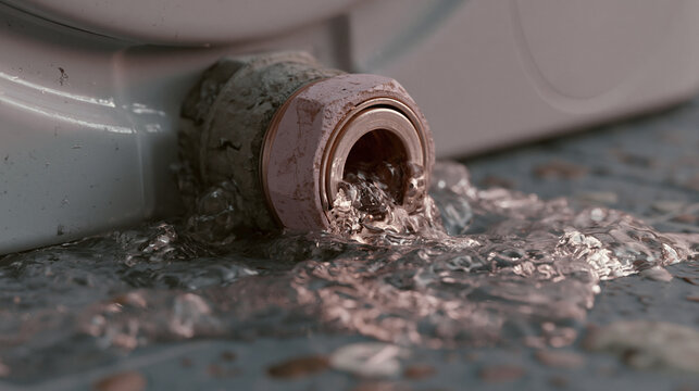 Close-up of a rusty pipe with water coming out of it. the pipe appears to be old and weathered, with peeling paint and rust visible on the surface.