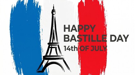 Happy Bastille Day Celebration with Eiffel Tower Illustration and French Flag Colors
