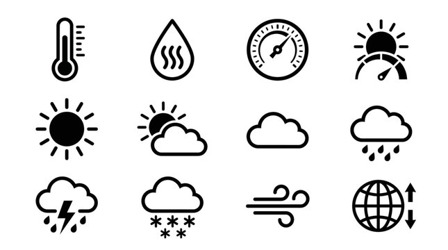 Meteorological symbols for weather forecast and climate.