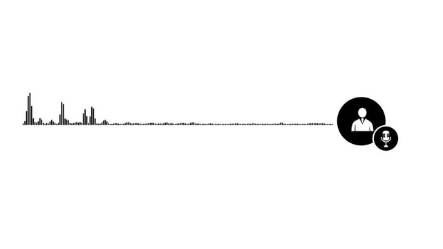 White vintage microphone with sound wave equalizer on black, Vintage-style microphone highlights podcast and media recording. Abstract waveform represents audio flow and communication.