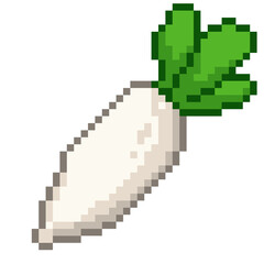 Obraz premium Cute pixel art white turnip or daikon radish, organic vegetable illustration