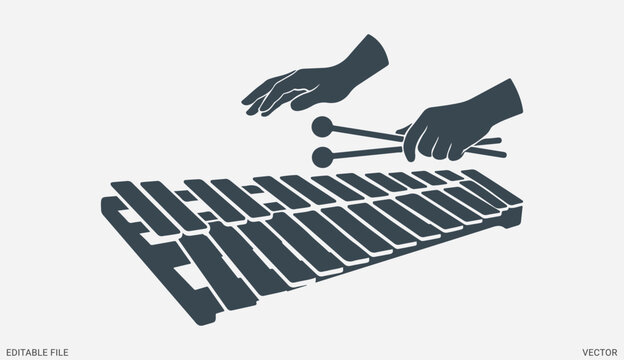 Person playing musical instrument xylophone with mallets silhouette design isolated vector illustration graphic