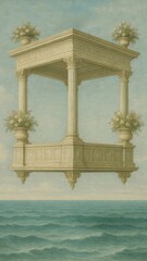 Obraz premium Floating classical pavilion above ocean.