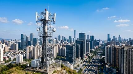 Obraz premium Telecommunication mast carrying 5G wireless antenna
