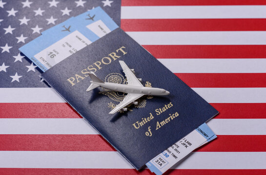 US passport for travelling, flying and doing business. USA document, id