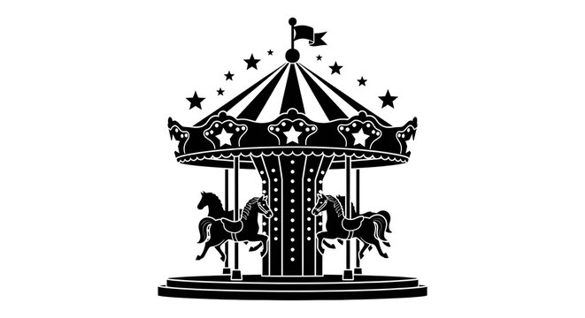 Black and white vintage carousel illustration