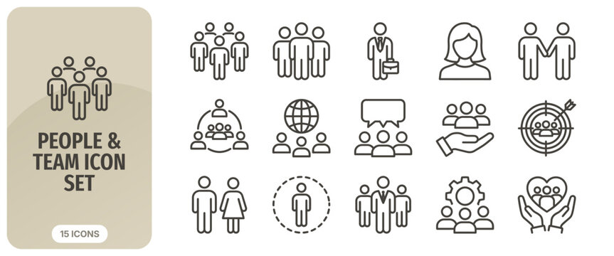 People and team icon set, business management, human resources, group of people, leadership, partnership, communication, vector line icons