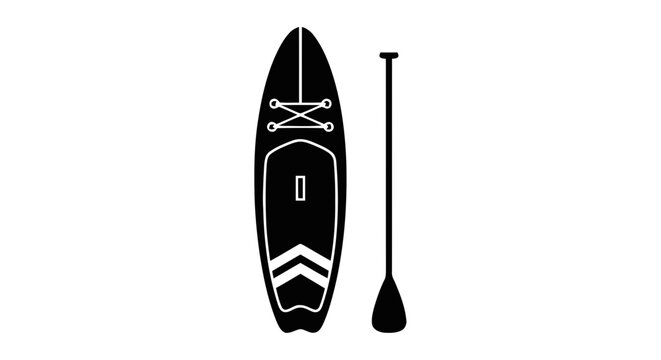 Vector illustration of stand up paddle board and paddle icon, vector illustration on a transparent background
